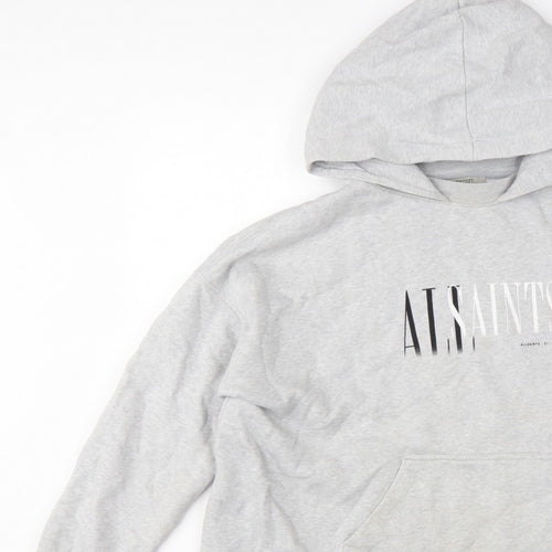 AllSaints Women’s Grey Medium Logo Pullover Hoodie Cotton Blend
