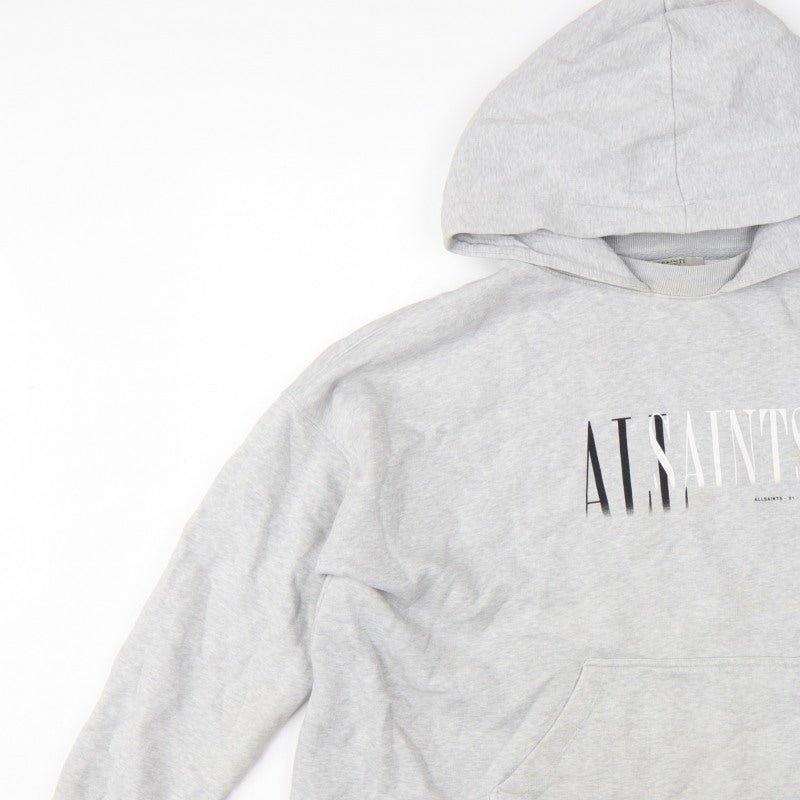 AllSaints Women’s Grey Medium Logo Pullover Hoodie Cotton Blend