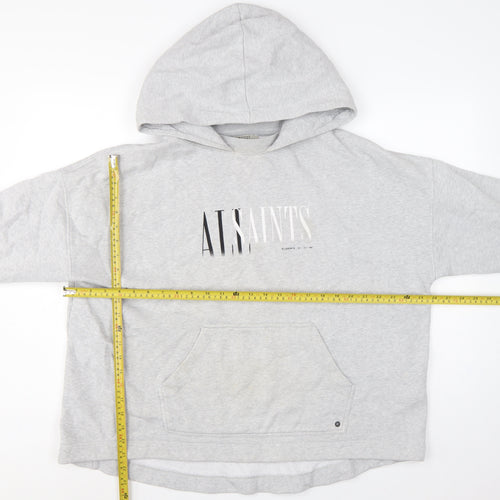 AllSaints Women’s Grey Medium Logo Pullover Hoodie Cotton Blend
