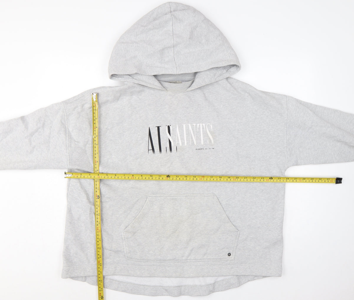 AllSaints Women’s Grey Medium Logo Pullover Hoodie Cotton Blend