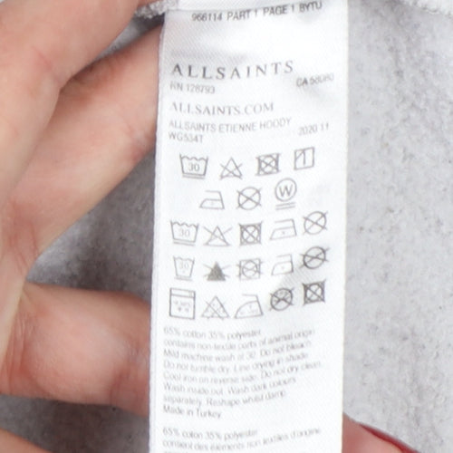 AllSaints Women’s Grey Medium Logo Pullover Hoodie Cotton Blend