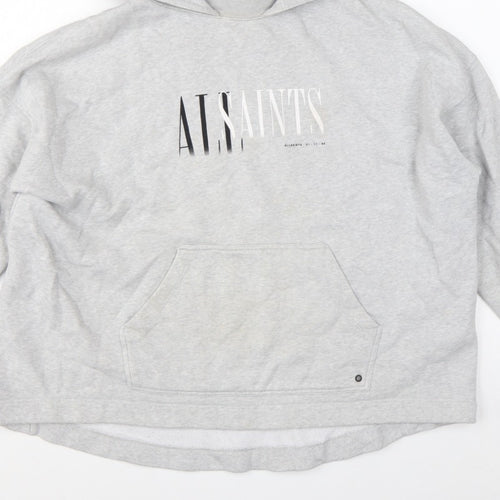 AllSaints Women’s Grey Medium Logo Pullover Hoodie Cotton Blend