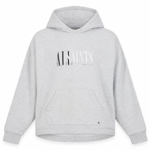 AllSaints Women’s Grey Medium Logo Pullover Hoodie Cotton Blend