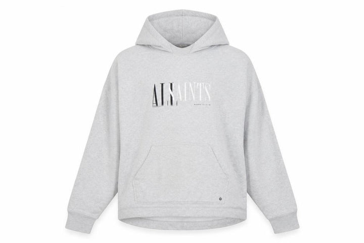 AllSaints Women’s Grey Medium Logo Pullover Hoodie Cotton Blend