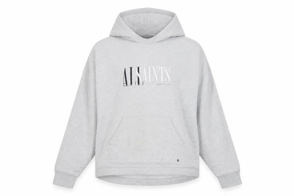 AllSaints Women’s Grey Medium Logo Pullover Hoodie Cotton Blend