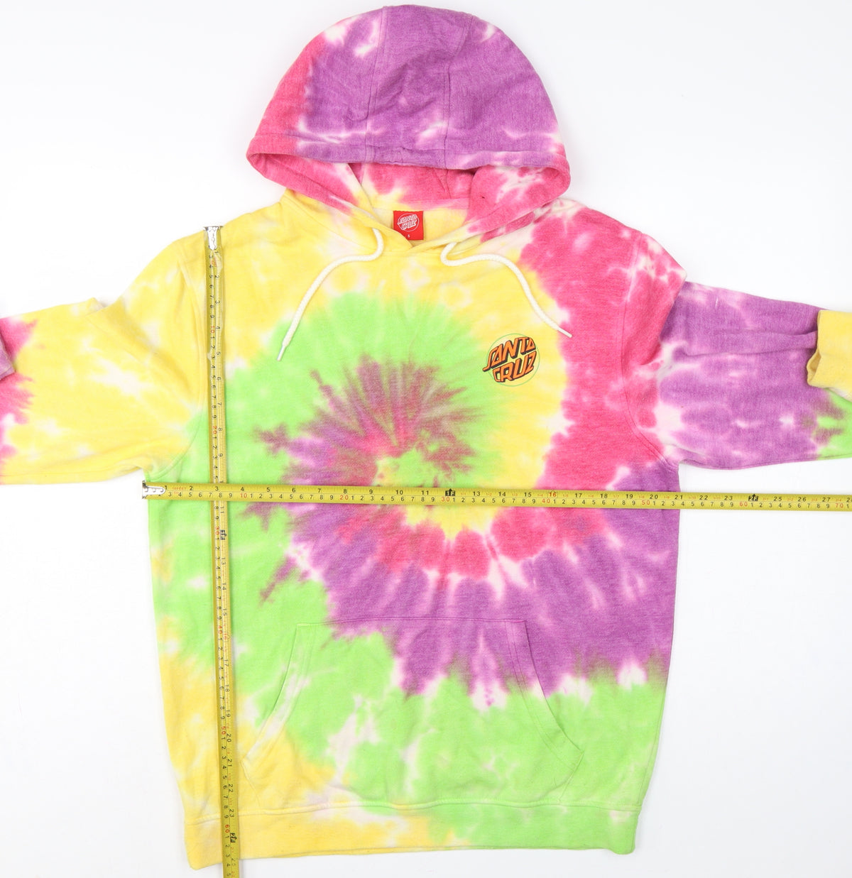 Close-up detail of Santa Cruz Men’s Multicoloured S Tie Dye Pullover Graphic Hoodie