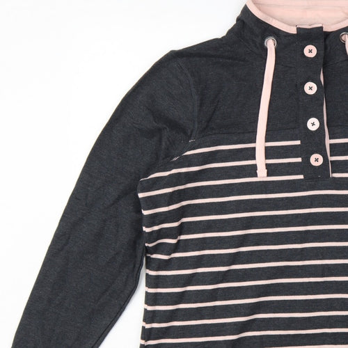BHS Women’s Grey Pink Striped Button Neck Sweatshirt UK 16