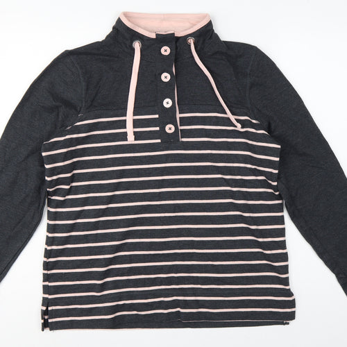 BHS Women’s Grey Pink Striped Button Neck Sweatshirt UK 16