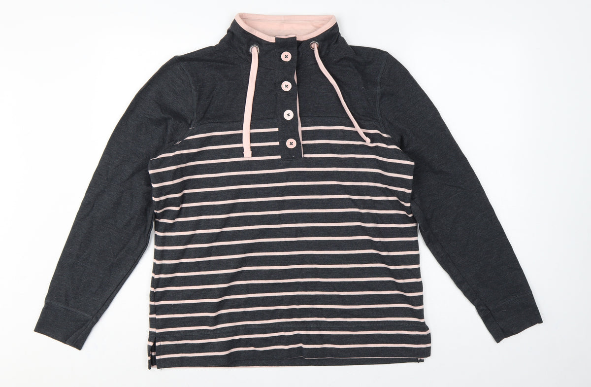 BHS Women’s Grey Pink Striped Button Neck Sweatshirt UK 16