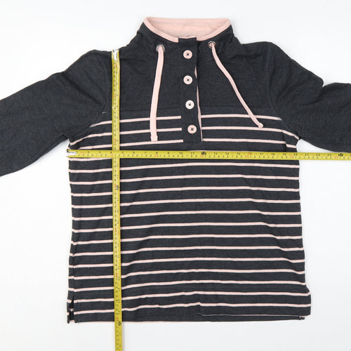 BHS Women’s Grey Pink Striped Button Neck Sweatshirt UK 16