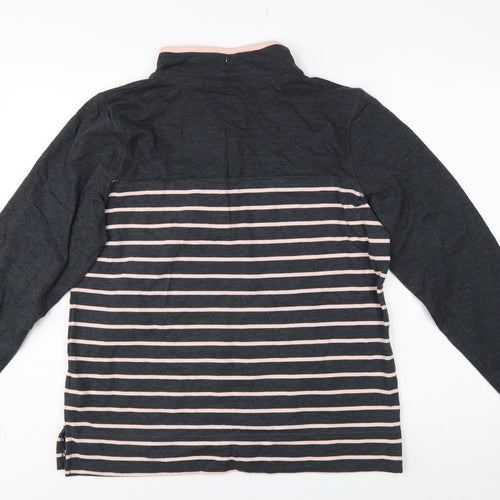 BHS Women’s Grey Pink Striped Button Neck Sweatshirt UK 16