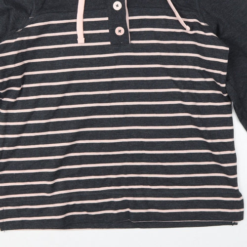 BHS Women’s Grey Pink Striped Button Neck Sweatshirt UK 16