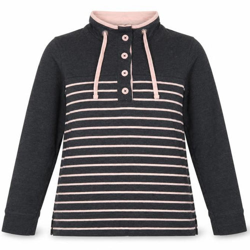 BHS Women’s Grey Pink Striped Button Neck Sweatshirt UK 16