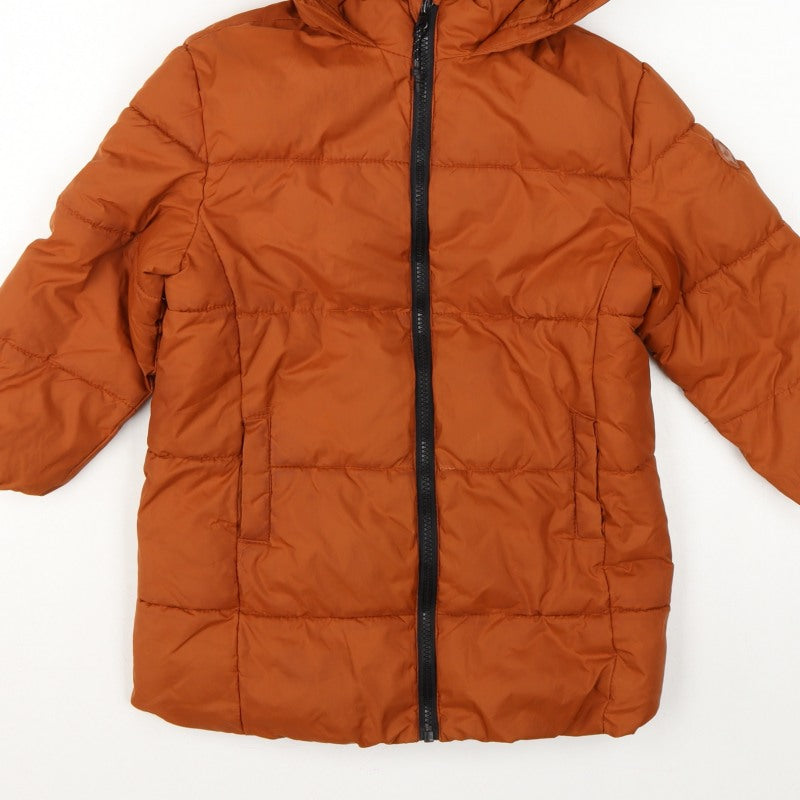 MNG Girls Orange 5-6 Years Hooded Quilted Puffer Coat Zip Pockets