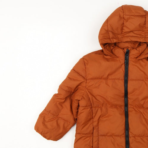 MNG Girls Orange 5-6 Years Hooded Quilted Puffer Coat Zip Pockets