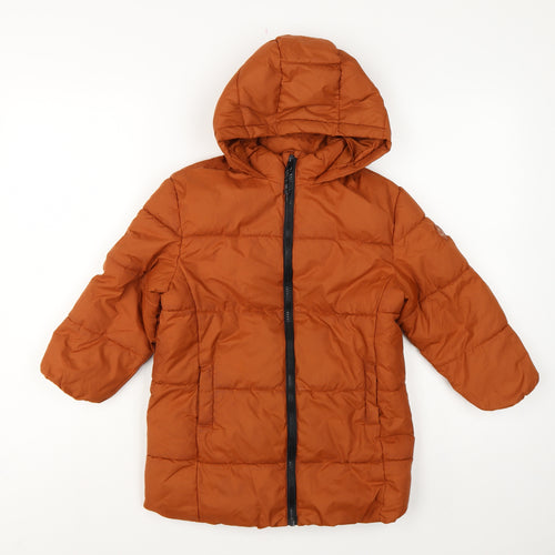MNG Girls Orange 5-6 Years Hooded Quilted Puffer Coat Zip Pockets