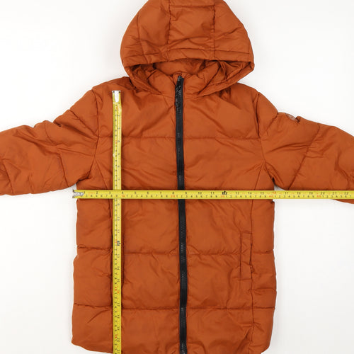 MNG Girls Orange 5-6 Years Hooded Quilted Puffer Coat Zip Pockets