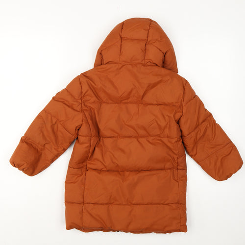 MNG Girls Orange 5-6 Years Hooded Quilted Puffer Coat Zip Pockets