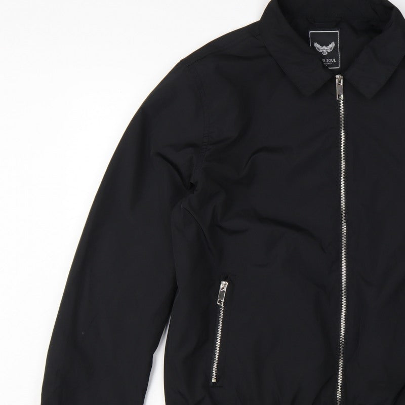 Brave Soul Men’s Black L Bomber Jacket Collared Full Zip