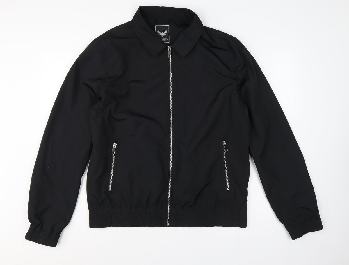 Brave Soul Men’s Black L Bomber Jacket Collared Full Zip
