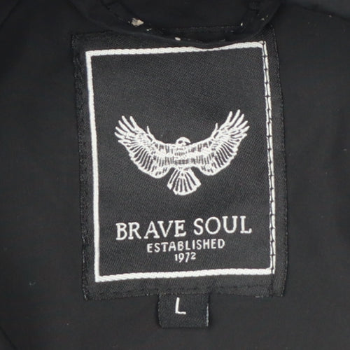 Brave Soul Men’s Black L Bomber Jacket Collared Full Zip