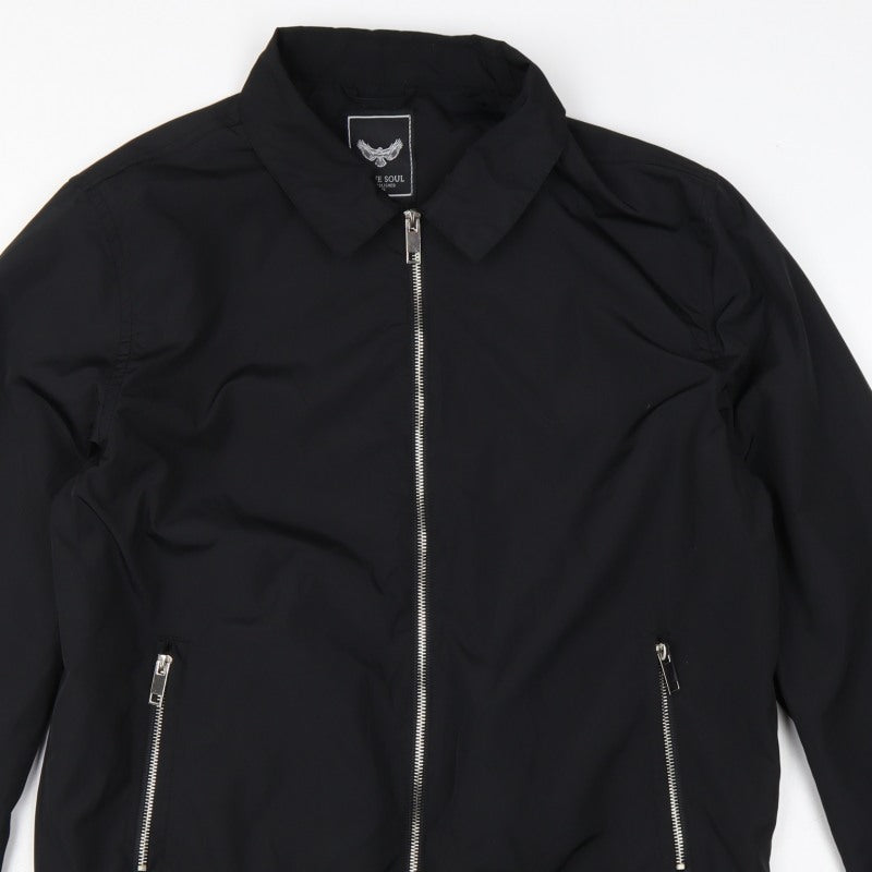 Brave Soul Men’s Black L Bomber Jacket Collared Full Zip