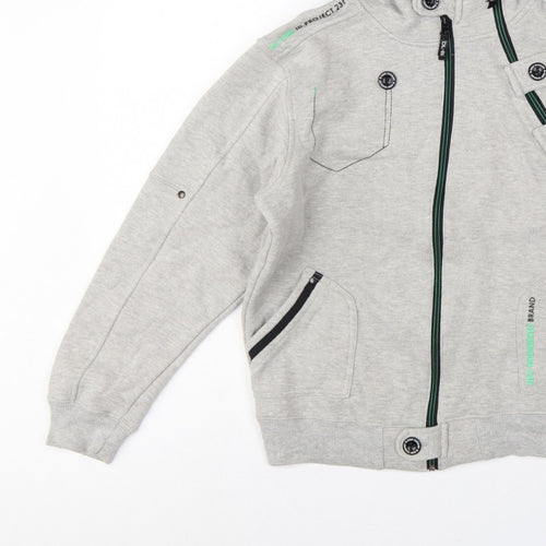 DL-Issue Boys Grey Full Zip Hoodie L Graphic Print Pockets