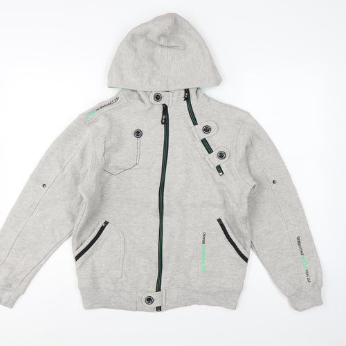 DL-Issue Boys Grey Full Zip Hoodie L Graphic Print Pockets