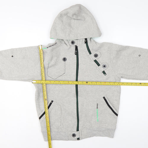 DL-Issue Boys Grey Full Zip Hoodie L Graphic Print Pockets