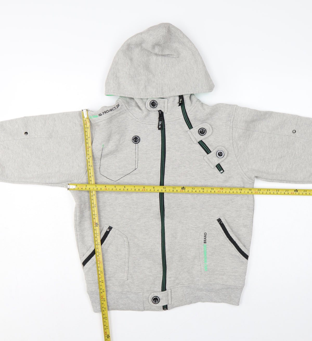 DL-Issue Boys Grey Full Zip Hoodie L Graphic Print Pockets