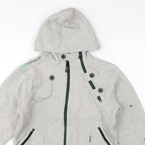 DL-Issue Boys Grey Full Zip Hoodie L Graphic Print Pockets