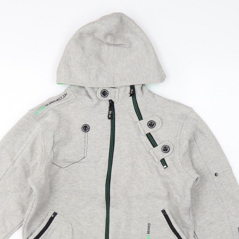 DL-Issue Boys Grey Full Zip Hoodie L Graphic Print Pockets
