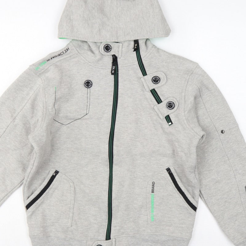 DL-Issue Boys Grey Full Zip Hoodie L Graphic Print Pockets