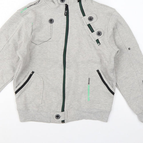 DL-Issue Boys Grey Full Zip Hoodie L Graphic Print Pockets