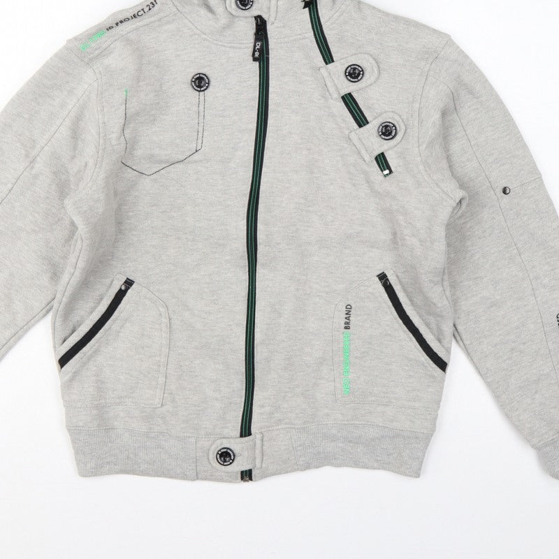 DL-Issue Boys Grey Full Zip Hoodie L Graphic Print Pockets