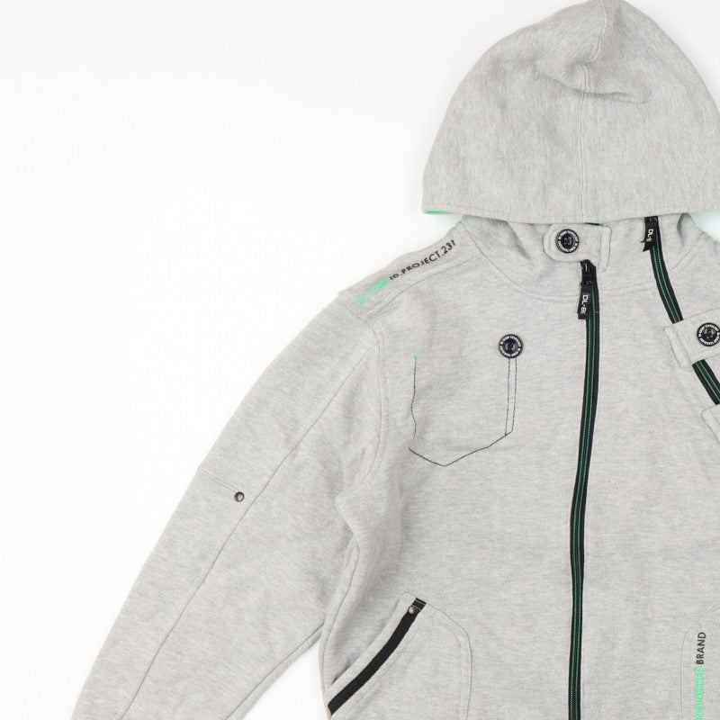 DL-Issue Boys Grey Full Zip Hoodie L Graphic Print Pockets