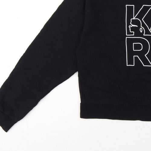 Karl Lagerfeld Women Black M Logo Graphic Cotton Crew Neck Sweatshirt