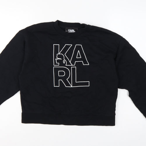 Karl Lagerfeld Women Black M Logo Graphic Cotton Crew Neck Sweatshirt