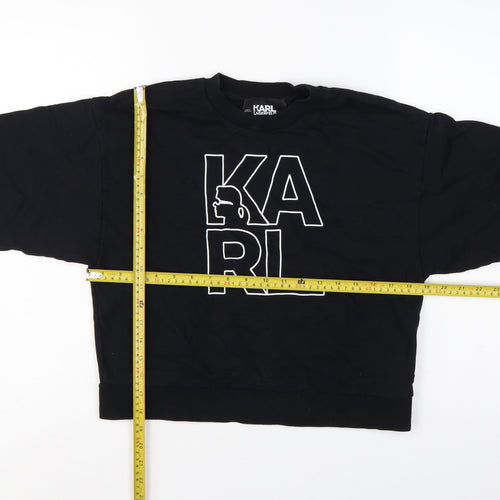 Karl Lagerfeld Women Black M Logo Graphic Cotton Crew Neck Sweatshirt