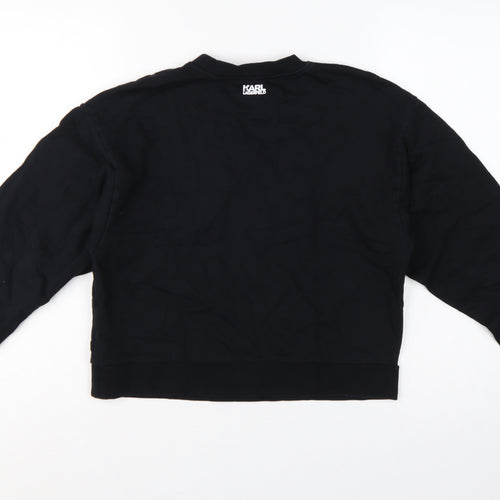 Karl Lagerfeld Women Black M Logo Graphic Cotton Crew Neck Sweatshirt