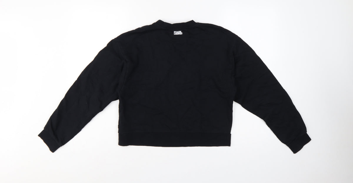 Karl Lagerfeld Women Black M Logo Graphic Cotton Crew Neck Sweatshirt