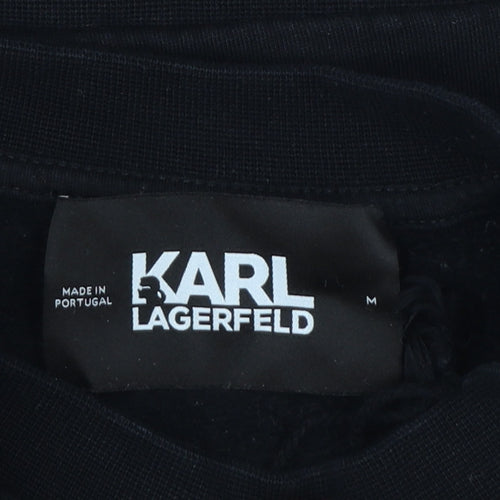 Karl Lagerfeld Women Black M Logo Graphic Cotton Crew Neck Sweatshirt