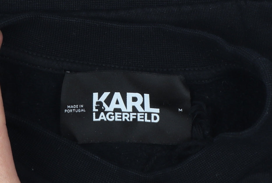 Karl Lagerfeld Women Black M Logo Graphic Cotton Crew Neck Sweatshirt