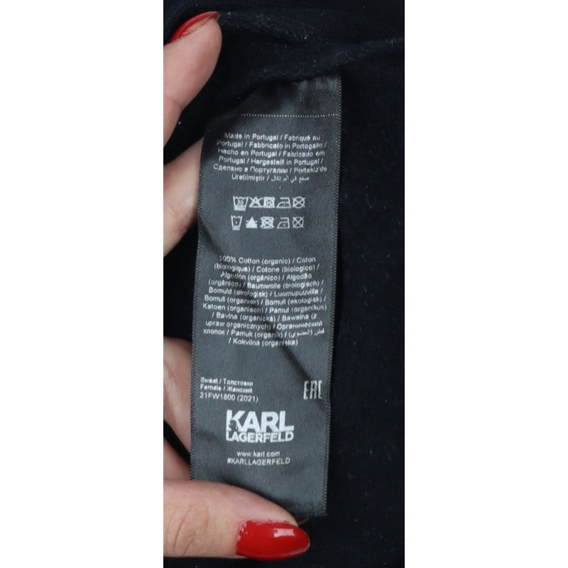 Karl Lagerfeld Women Black M Logo Graphic Cotton Crew Neck Sweatshirt