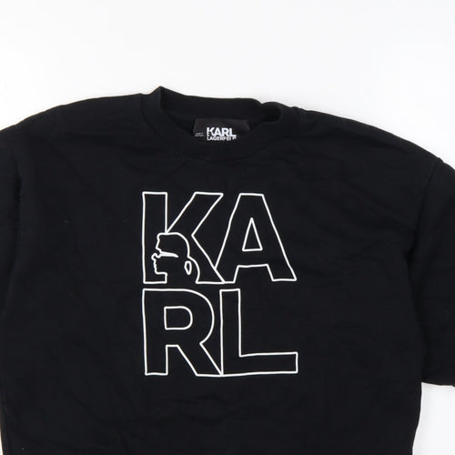 Karl Lagerfeld Women Black M Logo Graphic Cotton Crew Neck Sweatshirt