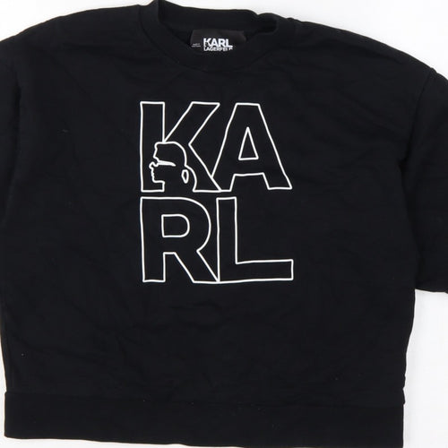 Karl Lagerfeld Women Black M Logo Graphic Cotton Crew Neck Sweatshirt