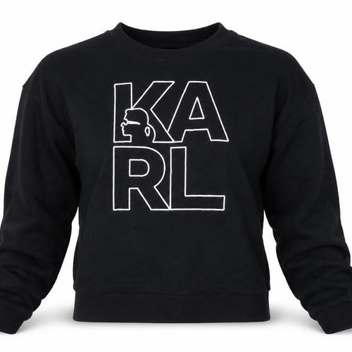 Karl Lagerfeld Women Black M Logo Graphic Cotton Crew Neck Sweatshirt