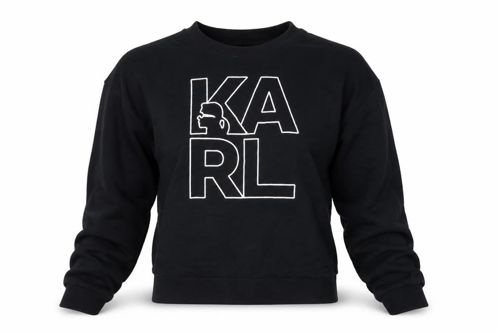 Karl Lagerfeld Women Black M Logo Graphic Cotton Crew Neck Sweatshirt