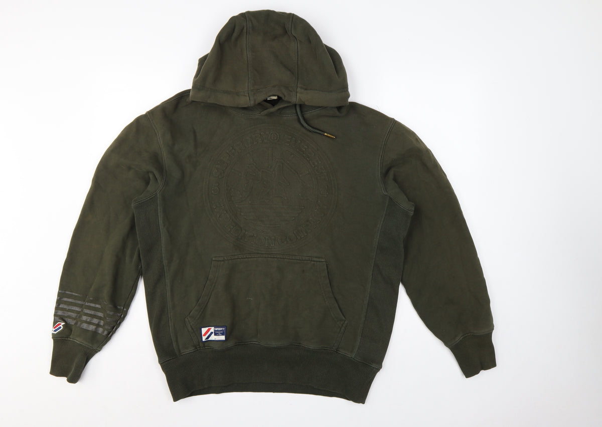 Back view of Superdry Men’s Green M Pullover Hoodie Army Logo Graphic Fleece