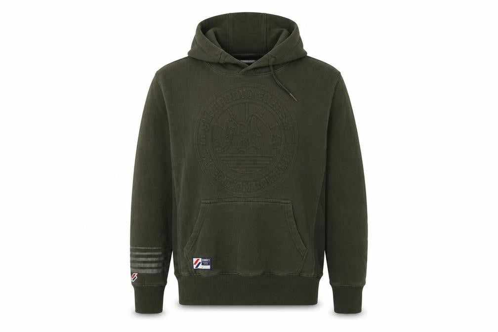 Front view of Superdry Men’s Green M Pullover Hoodie Army Logo Graphic Fleece